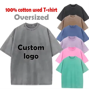OEM Wholesale Big And Tall Men's Acid Wash Vintage Tshirts Plus Size T-shirts Mineral Wash Plain Custom Logo Printing Cotton