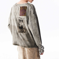 T-shirt à manches longues en coton tricoté de couleur dégradée décontractée populaire avec la conception de trou cassé T-shirt d'impression d'appliques recadrée d'été