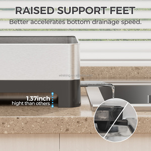 WIREKING Égouttoir à vaisselle 5 en 1 durable à poser sur l'évier, étagère de rangement de cuisine, égouttoir à vaisselle en acier inoxydable - Product Image 3