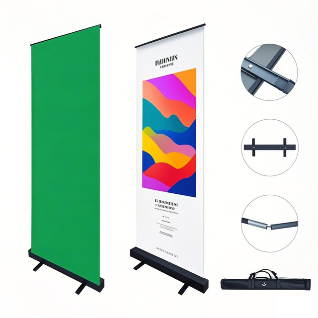 Luxury Iron Black Roll up Banner Stand Design 85x200cm Wide Base Retractable Banner Stands
