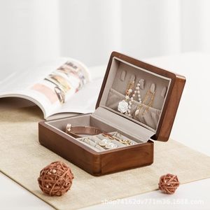 Walnut Wood Jewelry Box Rectangle Portable <b>Storage</b> For <b>Rings</b> Earrings Necklaces Bracelets Desktop Organizer Solid Color - Product Image 3