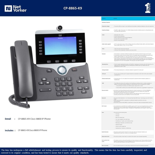NEW 8865  CP-8865-K9 IP Phone   - Same Day Shipping