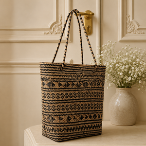 Eco-friendly Lightweight <b>Straw</b> Tote <b>Bag</b> Geometric Woven Pattern Bohemian Style Open Closure Shopping - Product Image 2