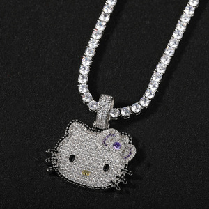 Collares con Colgante de <span class=keywords><strong>Hello</strong></span> <span class=keywords><strong>Kitty</strong></span> de Moda al por Mayor, Joyería de Latón Chapado en Oro de 18K Estilo Hip Hop, Dijes de Zirconia de Gato Adorables de Alta Calidad - Product Image 5