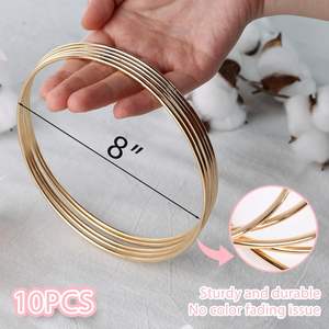 10 pezzi anelli <span class=keywords><strong>acchiappasogni</strong></span> ghirlanda anelli in macramè 8 pollici cerchi floreali in metallo dorato per matrimonio - Product Image 2