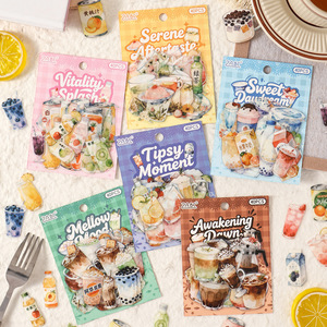 40 feuilles par boîte  Série « Boire et réfléchir sur les moments fugaces » Autocollants imperméables pour journal d'enfants - Product Image 1