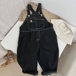 2023 moda estate all'ingrosso abbigliamento per bambini pantaloni per ragazze salopette in Denim nero casual abbigliamento per bambini pantaloni boutique 98