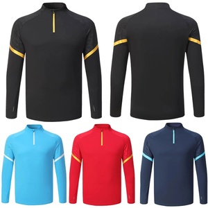 Ensemble de survêtement de football d'hiver à manches longues pour hommes et femmes, en polyester et élasthanne, col rond uni, achat en gros, uniforme de match à demi-zip - Product Image 2