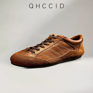Chaussures décontractées pour hommes en cuir véritable couleur café, à talon plat, à lacets, pour usage quotidien, type mocassins - Product Image 2