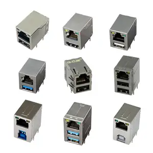 Female Socket 2.0 3.0 3.1 USB A Type Connector 9Pin DIPH Modular JACK RJ45 USB Connector With Dual USB 2.0