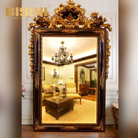 Miroir mural pleine longueur en résine PU, style rococo français, avec cadre décoratif en feuille d'argent et d'or, pour intérieur