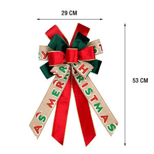 뜨거운 판매 크리스마스 장소 내구성 폴리에스터 선물 리본 눈송이 활 알파벳 샴페인 양각 와이어 가장자리 격자 무늬 - Product Image 1