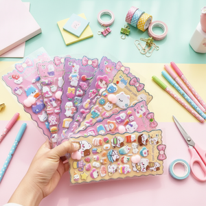 สติกเกอร์การ์ตูนน่ารักสำหรับเด็ก ลายกระต่าย แพนด้า ดอกชบา พิมพ์ลาย UV แบบนูน 3 มิติ  นำเข้าจากต่างประเทศ ยี่ห้อ Wowei ช่วยคลายเครียด - Product Image 1