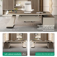 Ensemble de bureau et chaise de direction moderne pour PDG, directeur général, président, avec tiroirs et cloisons, en PVC, design minimaliste haut de gamme