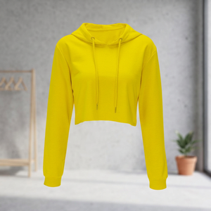 Sudadera Corta con Capucha para Mujer, Color Amarillo, Manga Larga, Color Sólido, Tejido de Punto, para Otoño - Product Image 2