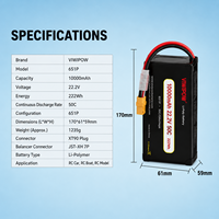 Baterai Drone Viwipow Performa Tinggi 6S 10000mAh 22.2V 50C Baterai Semi-solid State LiCoO2 Katoda XT90 Colokan Kustom