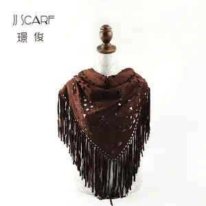 Custom design autumn winter brown cashmere arabic shawl for women