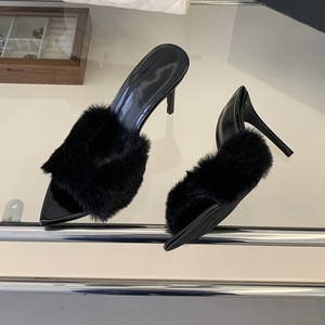 รองเท้าส้นเข็มขนเฟอร์หัวแหลม9ซม. เซ็กซี่สำหรับผู้หญิง - Product Image 5