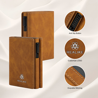 Logo Kustom OEM/ODM, Dompet Kartu Pop-Up Magnetik Kulit PU Berkualitas Tinggi Desain Pria Minimalis Tahan Lama dan Ramping