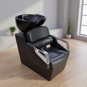 Fauteuil de lavage moderne en céramique pour salon avec cuir rembourré, repose-pieds réglable, équipement de spa de haute qualité - Product Image 4