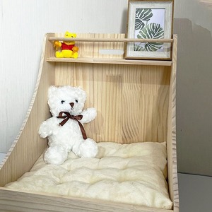 Solid Wood Pet Bed Rectangle Faux Fur Fill <b>Cat</b> Dog Bed Four Seasons Hand Washable Personal Gift - Product Image 1