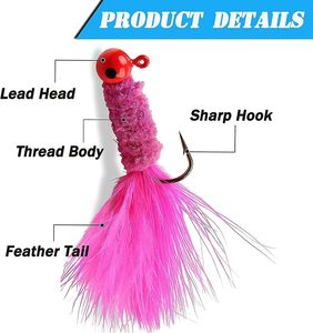 Anzuelos de pesca con mosca de 0.9g, 1.75g, 3.5g, anzuelos de plumas de marabú y chenilla, cabezas de jig para pesca en hielo de crappie, señuelos de pesca con cola de gallo - Product Image 2