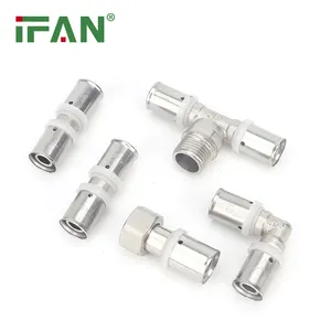 IFAN 16-32mm Factory Price 1/2"-1" PEX Press Fittings PEX Al Pipe Connector Brass Silver Press Fitting