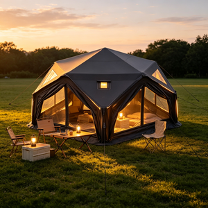 Tente de <span class=keywords><strong>camping</strong></span> gonflable en forme d'étoile à 5 branches, diamètre 6 m, revêtement noir, coton TC, tube à air, tente familiale pour le glamping en plein air - Product Image 6