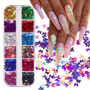 Misscheering 12 couleurs, paillettes fluorescentes en forme de papillon pour nail art, paillettes 3D colorées, accessoires de manucure - Product Image 1
