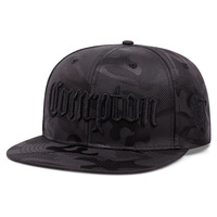 Gorra de Béisbol Unisex COMPTON con Bordado de Camuflaje de 6 Paneles, Visera Plana, Ajustable, Estilo Hip Hop, Cierre a Presión de Poliéster