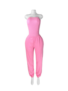 Y1435 Wholesale Fashion Washed, Worn, <strong>Strapless</strong>, Slim Fit, <strong>Loose</strong> <strong>Fitting</strong>, Foot Binding Two-piece Set - Product Image 2