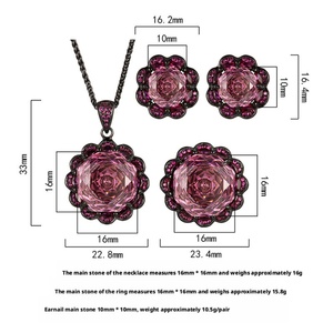 Fashion Eco-friendly Copper Women Wedding Jewelry <b>Sets</b> 16-10mm Dried Rose Cubic Zirconia Black Gold Plated Bridal Matching <b>Set</b> - Product Image 6