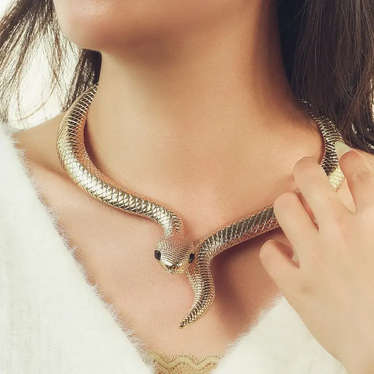 SR-146 Women Neck Jewelry Big Gold Snake Necklace