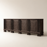 Buffet de luxe en chêne noir massif à 4 portes, avec panneaux cannelés, pour salle à manger d'hôtel ou rangement domestique