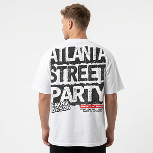 Camiseta Blanca Oversize de Fiesta Callejera de Atlanta para Hombre, Manga Corta, Estampado de Letras, Estilo Urbano, Cuello Redondo, Ajuste Jersey - Product Image 6