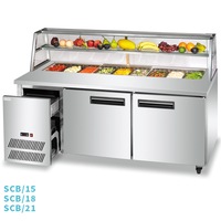 Réfrigérateur de présentation pour pizzas et salades avec éclairage LED, température réglable, 2 portes, pour restaurants, hôtels, cantines, buffets