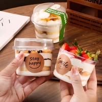 Gobelets en plastique PET transparents jetables de 250 ml pour crème glacée, yaourt, desserts, contenants à emporter, salades, fruits, bols d'açaï avec couvercle et cuillère