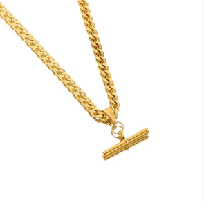 Collar de Estilo Retro y Moderno, Chapado en Oro de 18k, Acero Inoxidable, Geométrico, con Colgante de Barra en Forma de T - Product Image 1