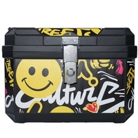 Accessoires pour moto, boîtes arrière pour moto 45L en PP, boîte de rangement rigide avec loquet métallique et design graffiti souriant coloré