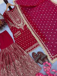 Premium Faux Georgette <b>Kurti</b> Plazzo Dupatta Set for Women offering a Traditional Elegant Designer Ethnic Look for Festivals - Product Image 6