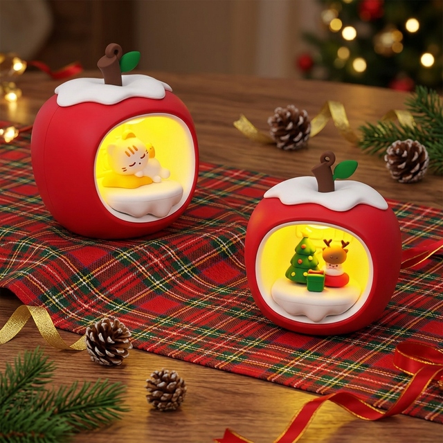 Christmas Bedroom Ambiance Night Light Cute Creative Apple-shaped Cartoon Design Kids Bedside USB-powered Touch Control ABS
