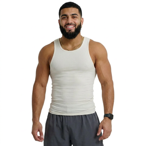 High Quality <b>White</b> Ribbed Gym <b>Vest</b> for <b>Men</b> Cotton Spandex Muscle Fitness Tank Top <b>Men's</b> Gym Mesn Top - Product Image 1