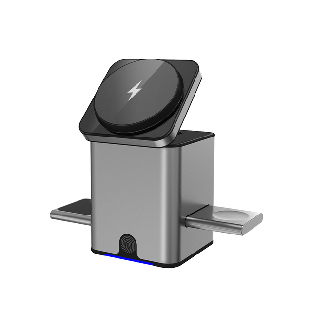 KC Pop up Cube Rotate Magnetic 3 in 1 Wireless Charger Stand With Auto Rotation for Apple Devices