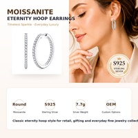 Boucles d'oreilles créoles personnalisées en argent sterling 925 avec moissanite, pierres rondes S925, bijoux fins pour femmes