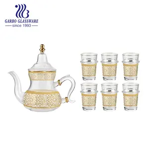 Set di caraffa temperata resistente al calore 7 pezzi teiera da tè da 900ml in vetro teiera da 170ml tazze di acqua piano cottura sicuro per tè in Marocco