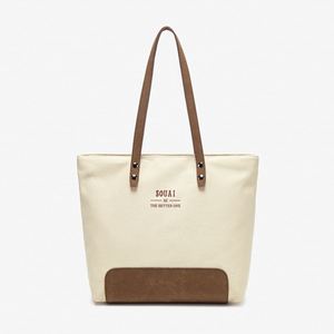 Bolsa de Mano de Lona Impermeable para Mujer, Color Sólido, Estilo Minimalista, Gran Capacidad, Casual, para Compras, con Cierre Abierto - Product Image 4