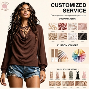 Blusas personalizables de manga larga con cuello tipo cowl para mujer, estilo casual, holgado, para uso diario, ropa de calle, oficina, moda. - Product Image 1