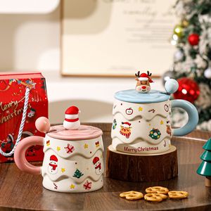 Christmas Novelty Ceramic Mug With Lid Spoon Snowman Doll <b>Topper</b> Multiple Color Xmas Coffee Cup With Gift Box for Gift Giving - Product Image 2