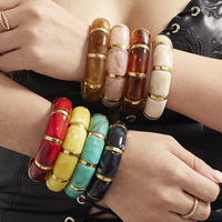Pulsera de Resina de Color YF8021, Pulsera Cuadrada de Ámbar Chapada en Oro de 18k, Pulsera de Acero Inoxidable Impermeable para Mujer