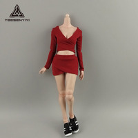 Ensemble sexy 12 pouces pour poupée 1/6 : Haut court croisé à col en V et jupe courte, vêtements de soldat faits main, série fantaisie articulée pour jouets